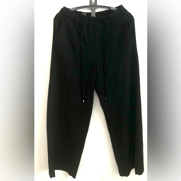 Zara wide leg elastic tie waist back front pockets black pants L - Picture 1 of 7